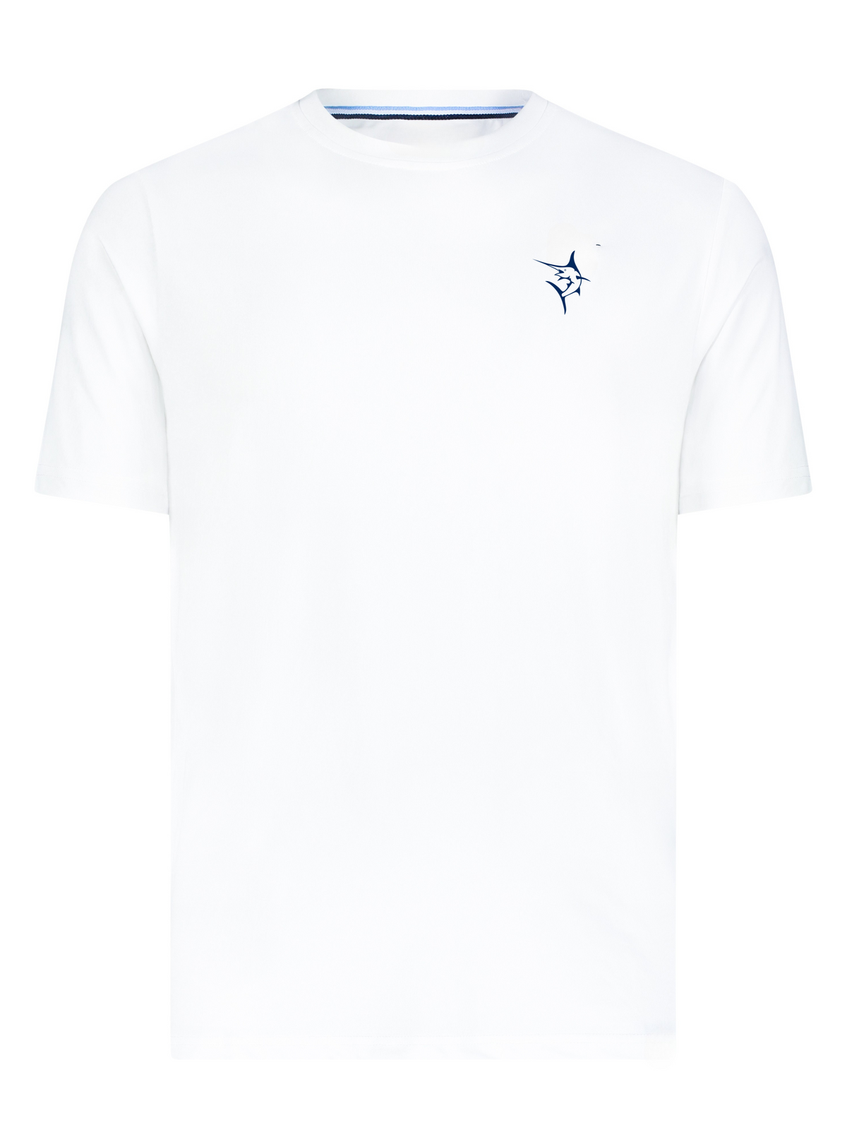 Dockside Performance Tee, white shirt with navy left-chest logo by White Water Life on Tampa Home & Garden Store