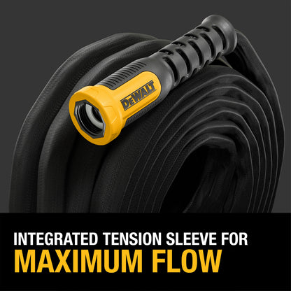 DeWalt 50' x 5/8 HD fabric hose DXMH3302 with yellow connector on black hose on Tampa Home & Garden Store