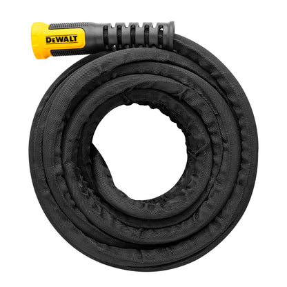 DeWalt fabric hose 50 ft x 5/8 in with yellow DeWalt grip end and black braided cover on Tampa Home & Garden Store