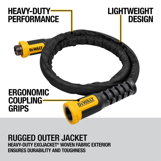 DEWALT 6 ft x 5/8 in fabric garden hose with rugged yellow connector and braided exterior on Tampa Home & Garden Store