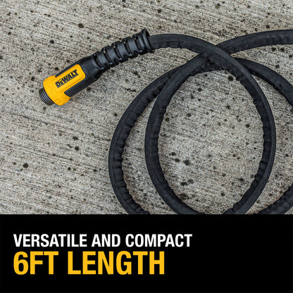 DEWALT 6 ft x 5/8 in fabric hose with yellow connector and black braided exterior on Tampa Home & Garden Store