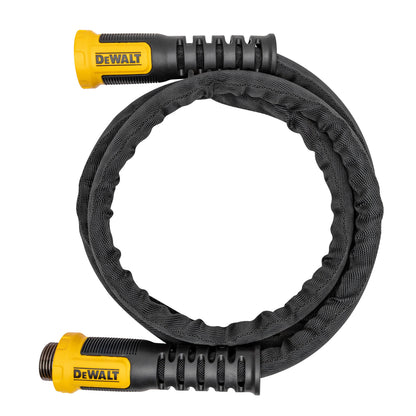 DeWALT 6 ft x 5/8 in fabric hose with black braided exterior and yellow end cap on Tampa Home & Garden Store