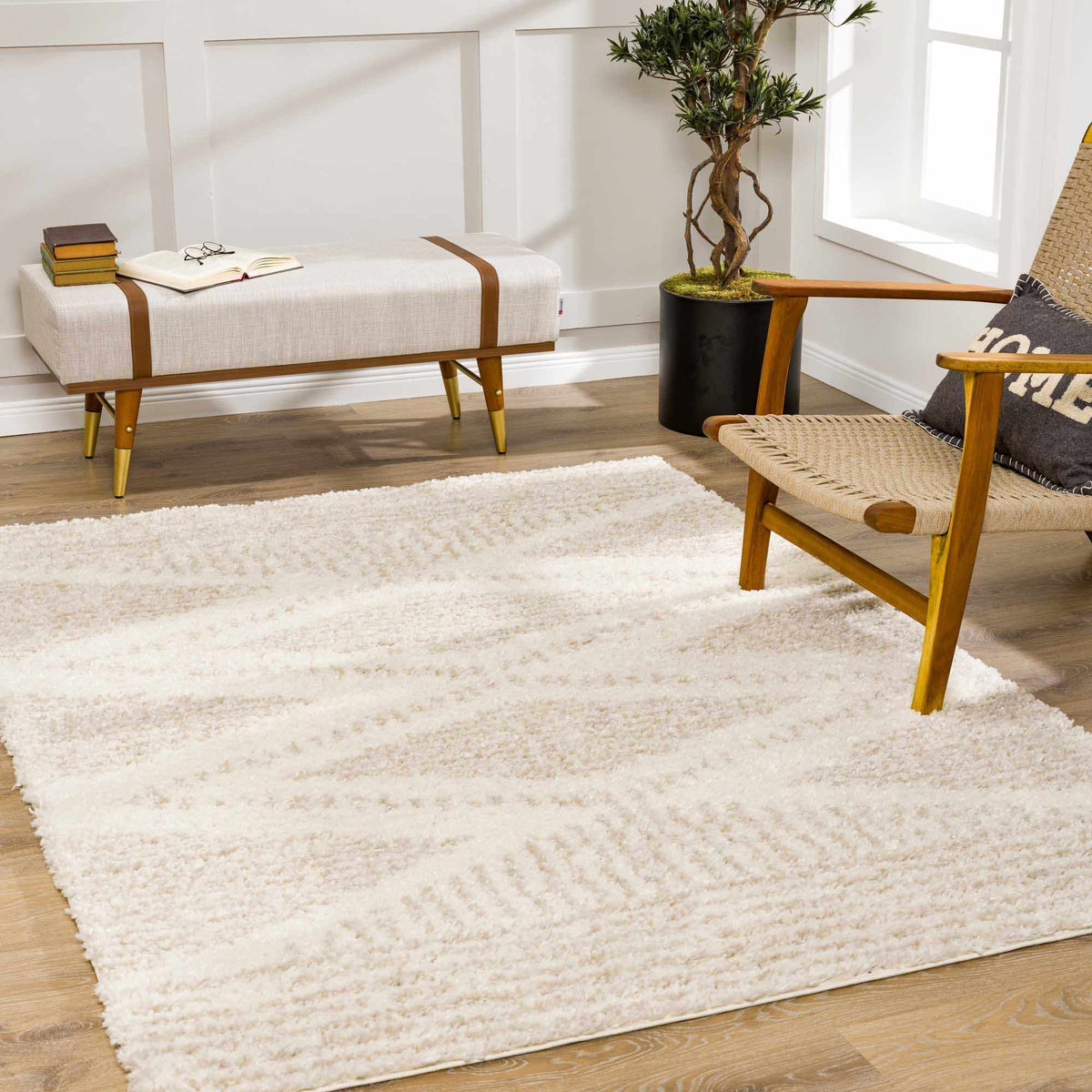 Hauteloom Trunding Plush Rug light beige with soft plush shag texture on Tampa Home & Garden Store