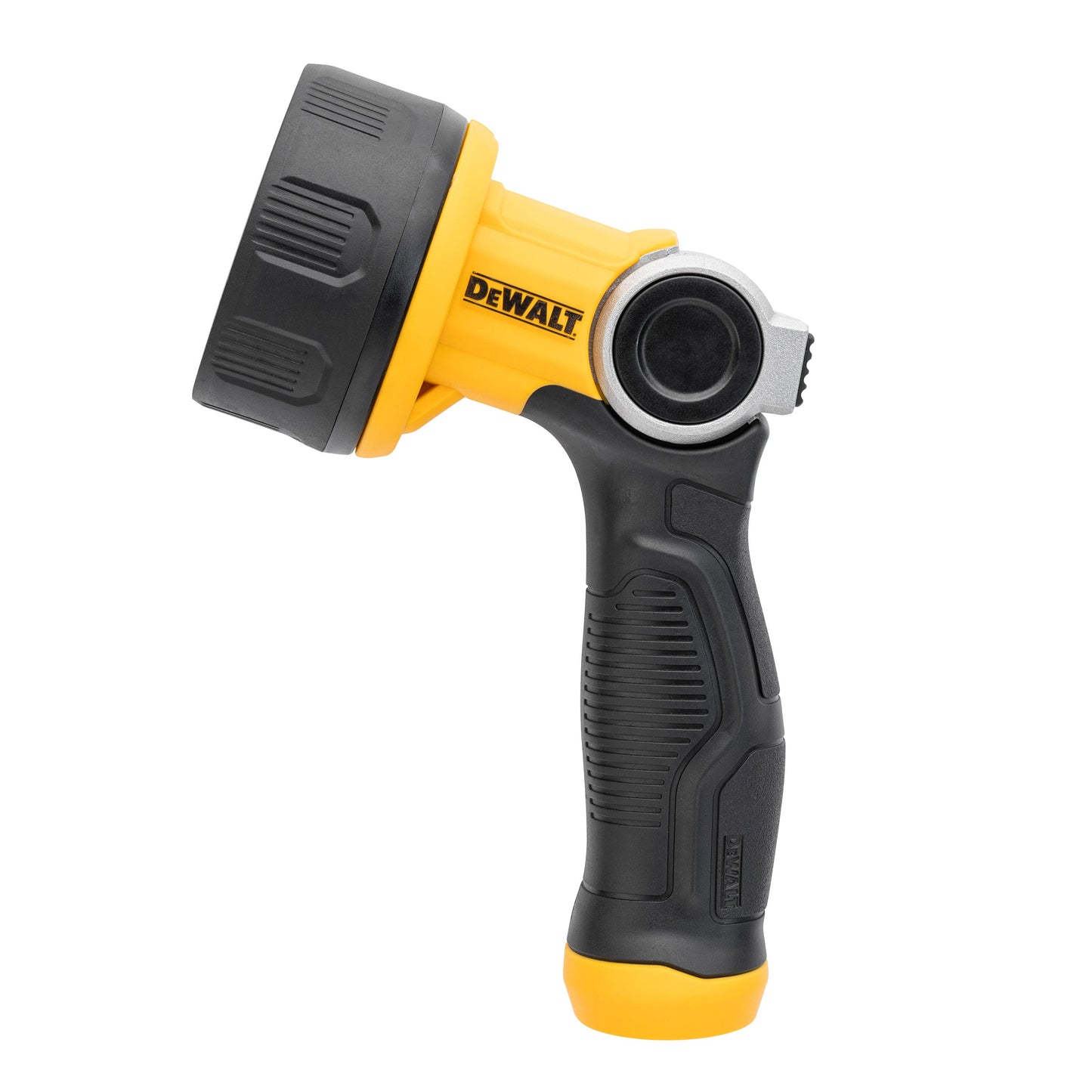 DEWALT Pattern Pro Thumb-Control Turret Nozzle DXWN3288 hose end, yellow/black with metal turret on Tampa Home & Garden Store