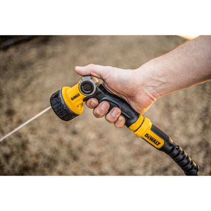 DEWALT Pattern Pro Thumb Control Turret Nozzle DXWN3288 hose end black grip in hand on Tampa Home & Garden Store