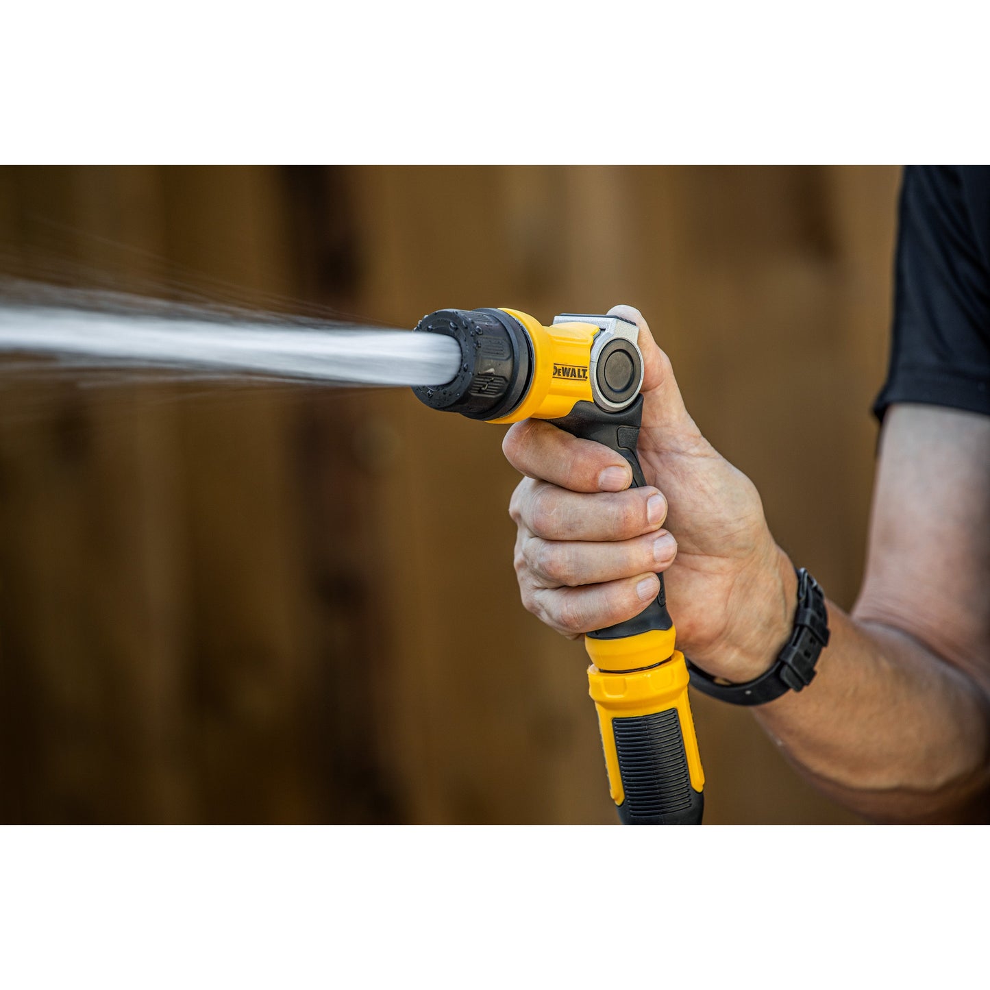 DEWALT Pattern Pro Thumb Control Nozzle hose end with yellow grip and black dial on Tampa Home & Garden Store