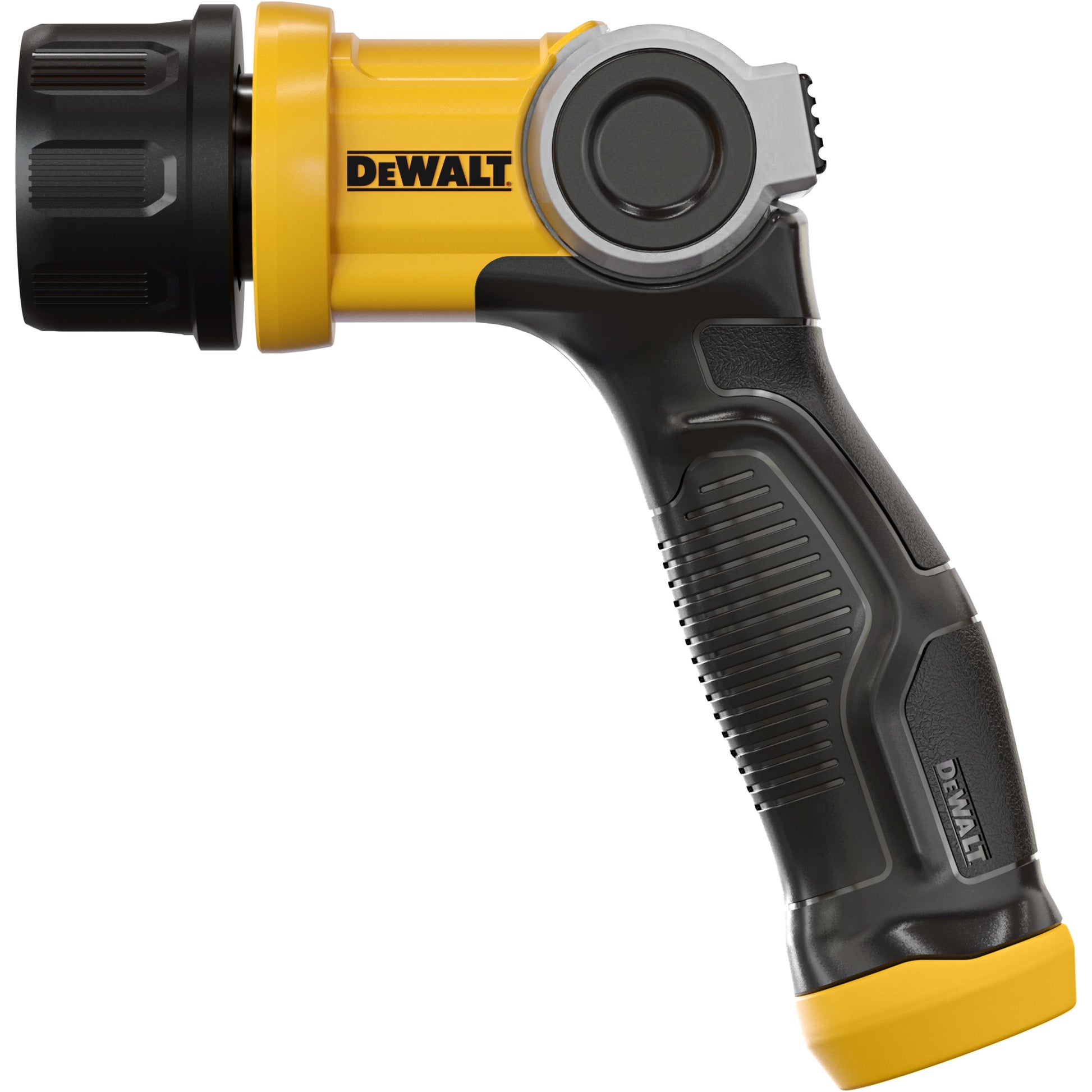 DEWALT Pattern Pro thumb control adjustable hose end nozzle with yellow body and black grip on Tampa Home & Garden Store
