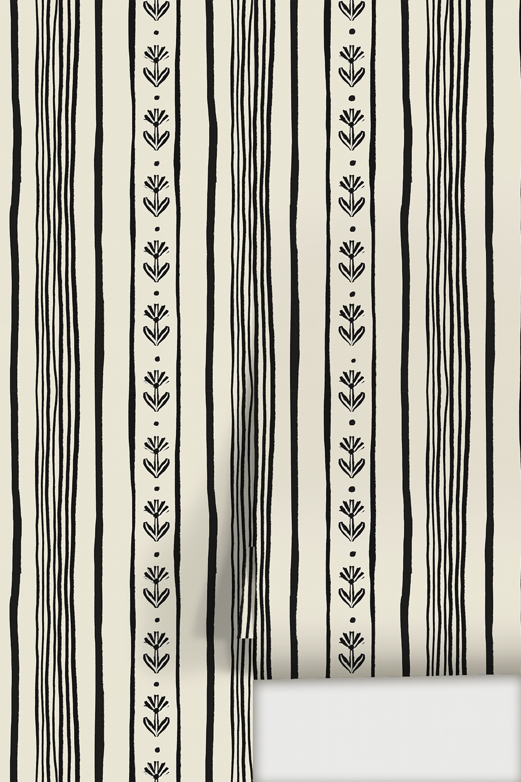 Daisy Chain Stripe Wallpaper, beige and black - Tampa Home & Garden Store