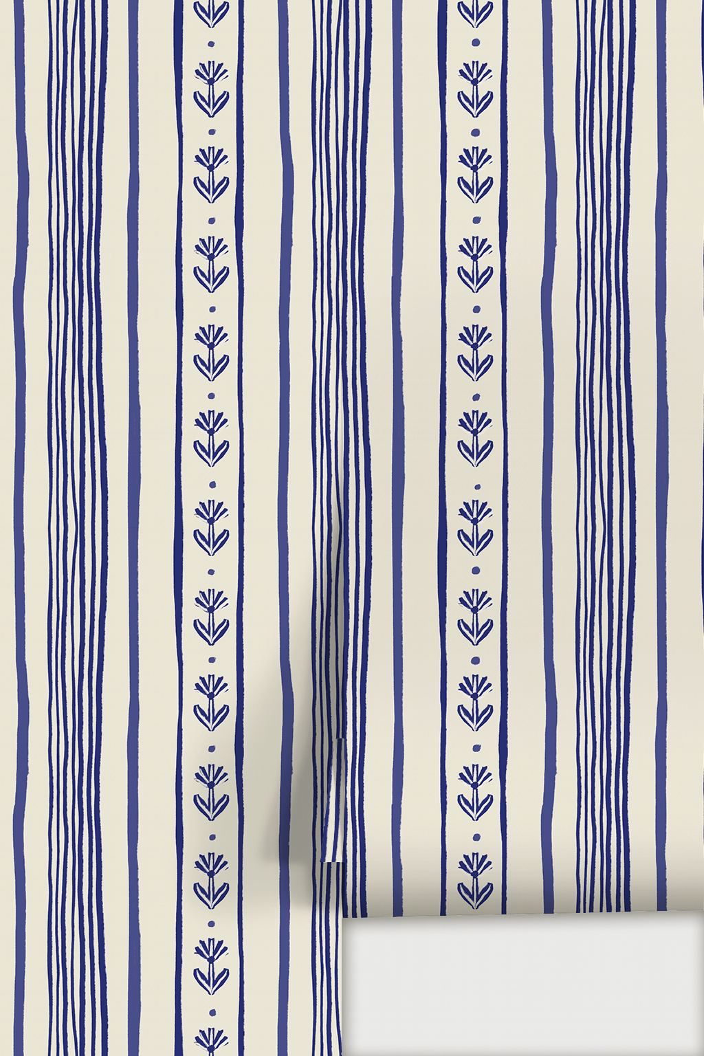 Daisy Chain Stripe Wallpaper, beige and blue - Tampa Home & Garden Store