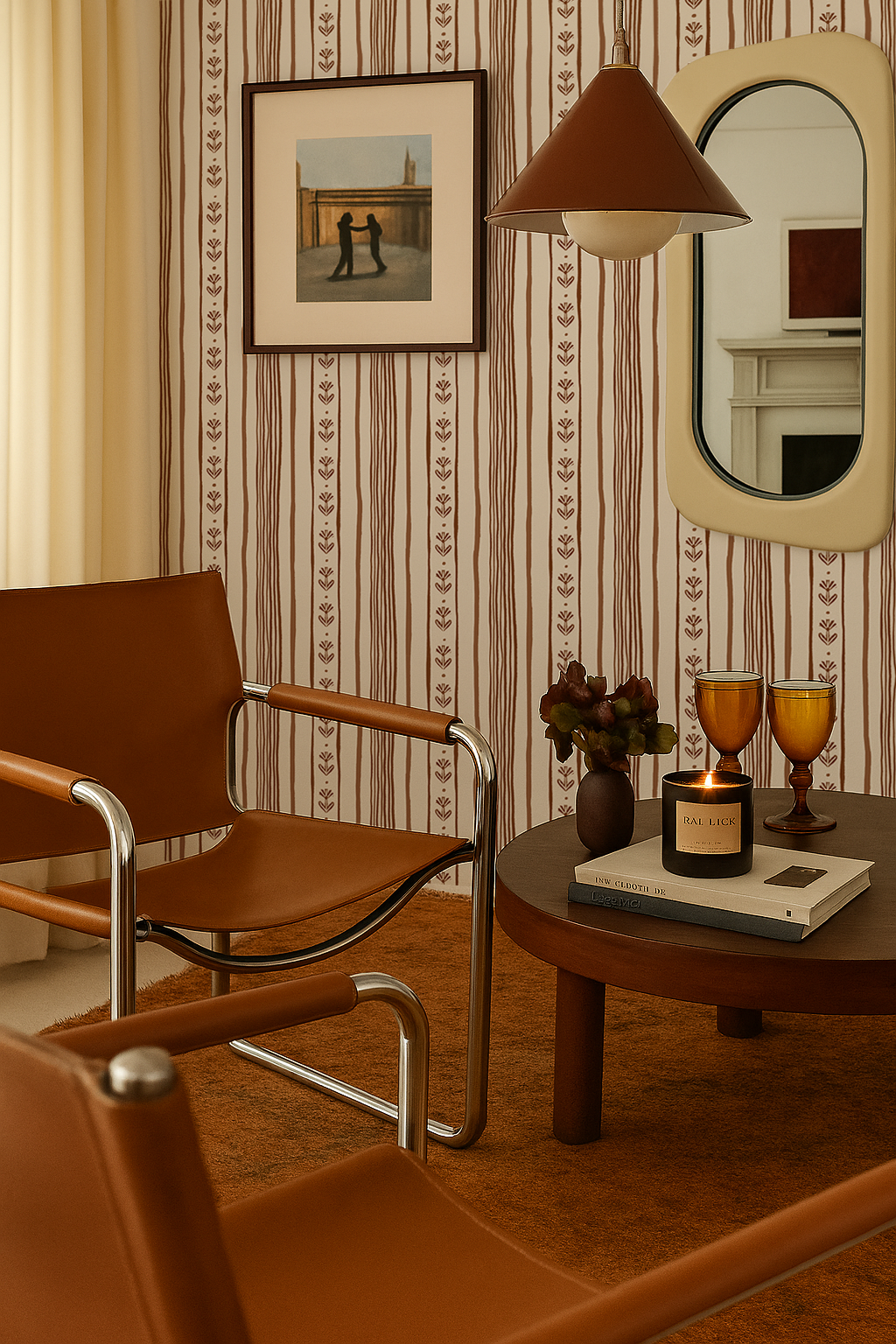 Daisy Chain Stripe Wallpaper, beige and brown - Tampa Home & Garden Store
