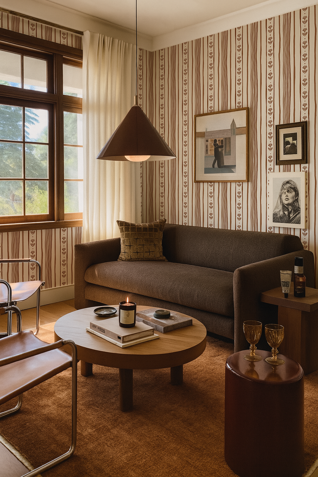 Daisy Chain Stripe Wallpaper, beige and brown - Tampa Home & Garden Store