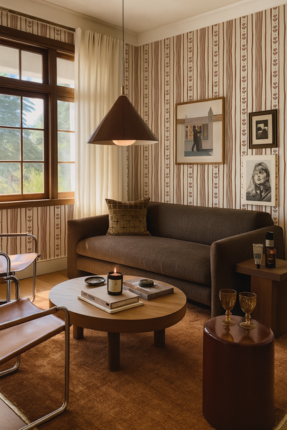 Daisy Chain Stripe Wallpaper, beige and brown - Tampa Home & Garden Store
