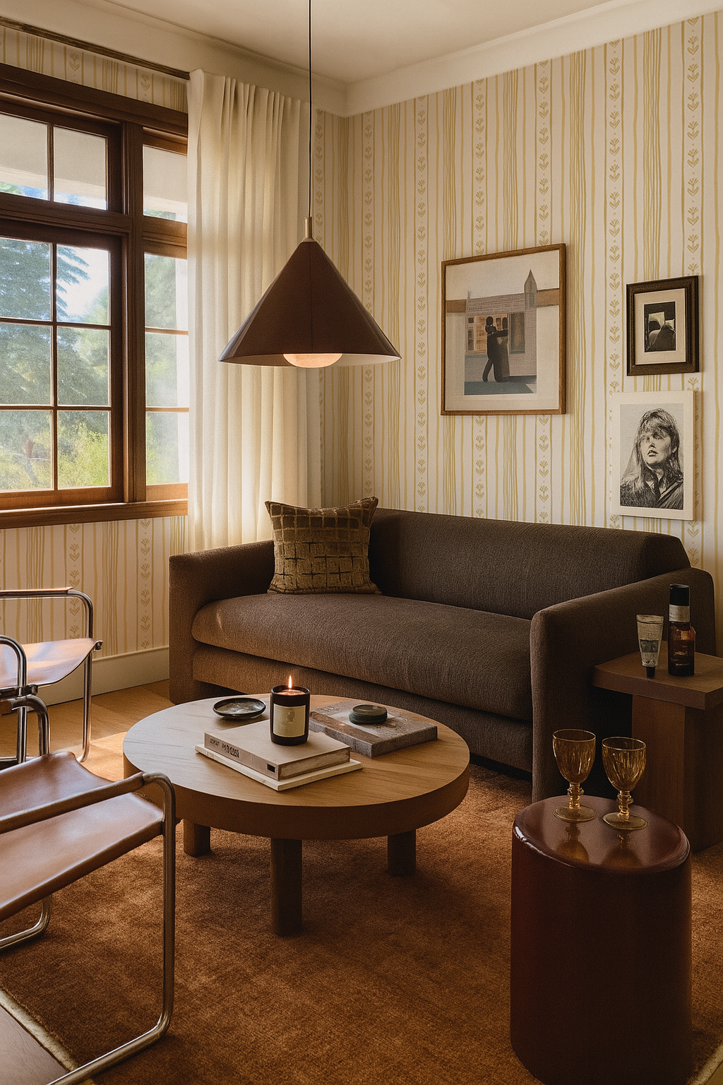 Daisy Chain Stripe Wallpaper, beige and butter yellow - Tampa Home & Garden Store