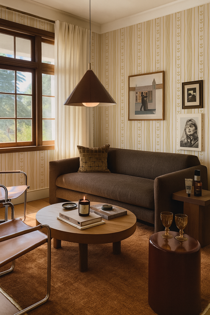 Daisy Chain Stripe Wallpaper, beige and butter yellow - Tampa Home & Garden Store