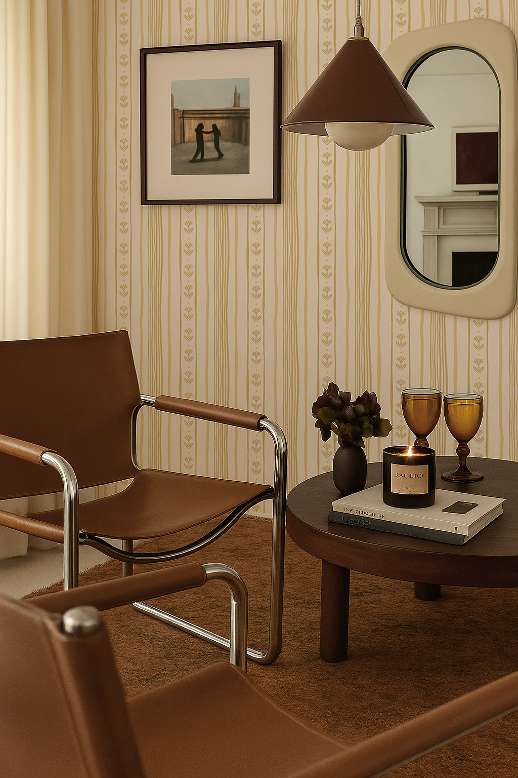 Daisy Chain Stripe Wallpaper, beige and butter yellow - Tampa Home & Garden Store