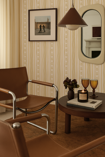 Daisy Chain Stripe Wallpaper, beige and butter yellow - Tampa Home & Garden Store