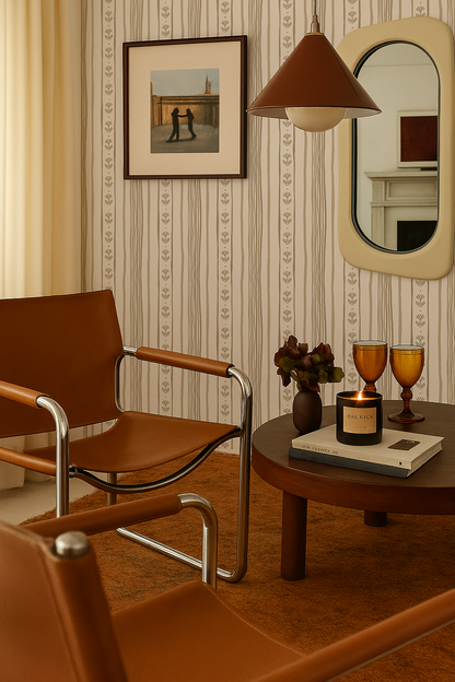 Daisy Chain Stripe Wallpaper, beige and tan - Tampa Home & Garden Store