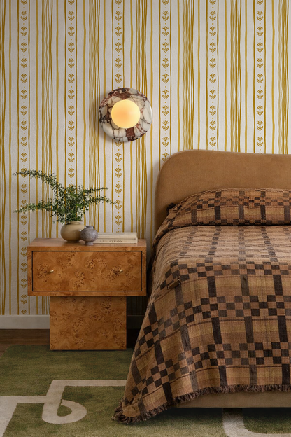 Daisy Chain Stripe Wallpaper, beige and yellow - Tampa Home & Garden Store