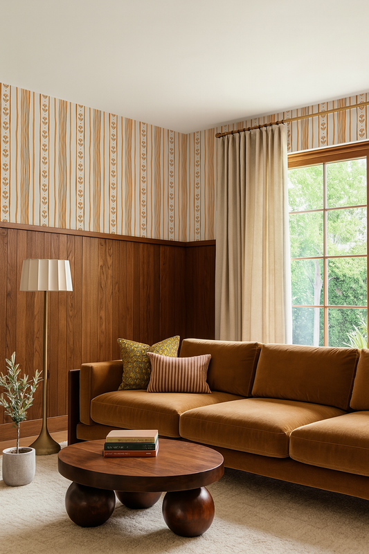 Daisy Chain Stripe Wallpaper, beige, apricot and orange - Tampa Home & Garden Store