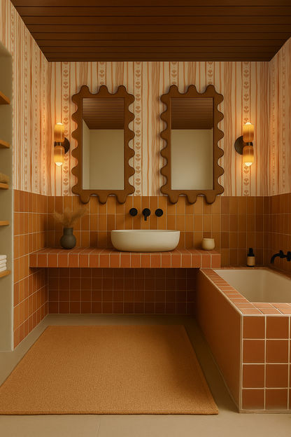 Daisy Chain Stripe Wallpaper, beige, apricot and orange - Tampa Home & Garden Store
