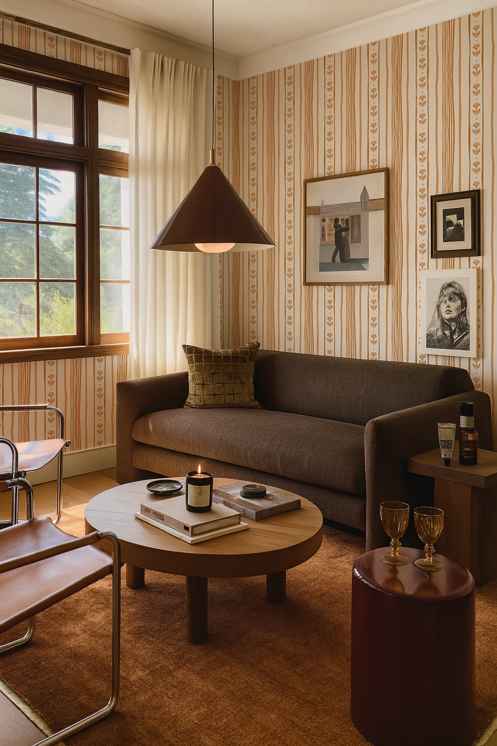 Daisy Chain Stripe Wallpaper, beige, apricot and orange - Tampa Home & Garden Store