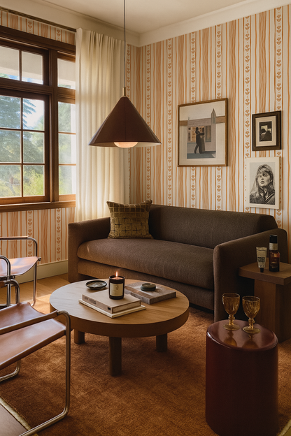 Daisy Chain Stripe Wallpaper, beige, apricot and orange - Tampa Home & Garden Store