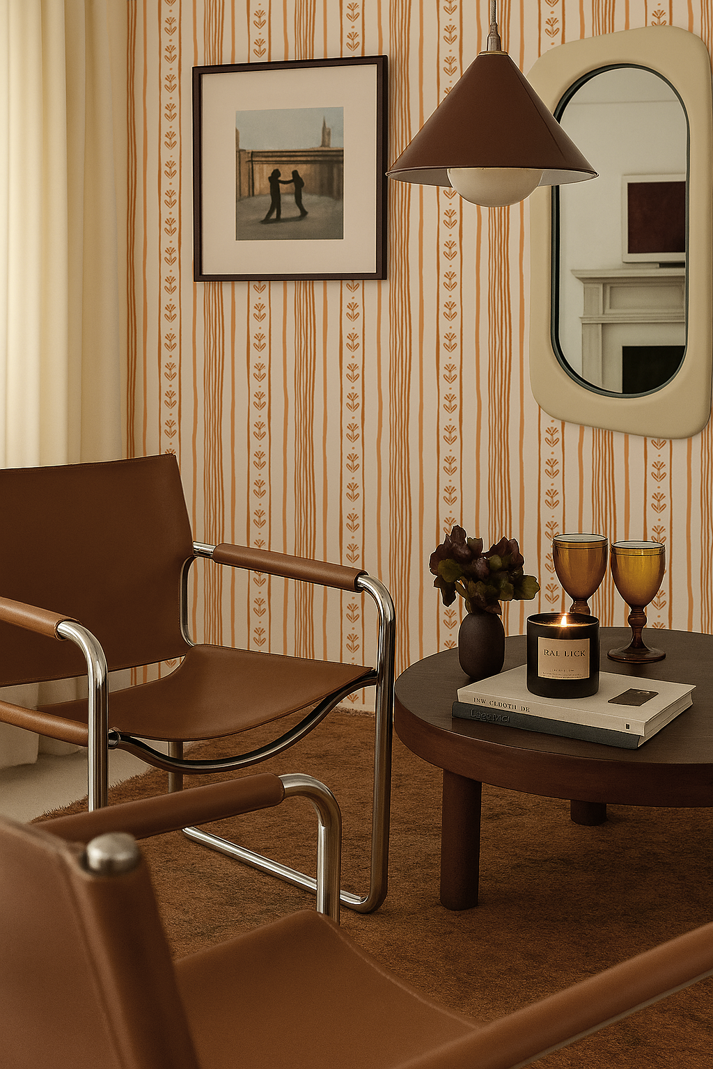 Daisy Chain Stripe Wallpaper, beige, apricot and orange - Tampa Home & Garden Store