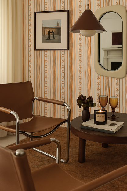 Daisy Chain Stripe Wallpaper, beige, apricot and orange - Tampa Home & Garden Store