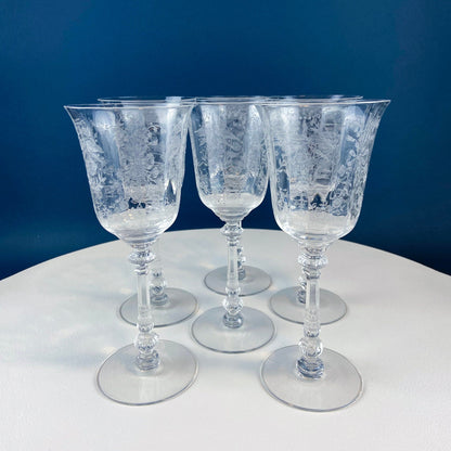 Daisy Motif Wine Goblets. Set of 5 Timeless Glasses. Dining Room Table Decor. Modern Farmhouse. Collectible Glassware. Gift for Him or Her. - Tampa Home & Garden Store