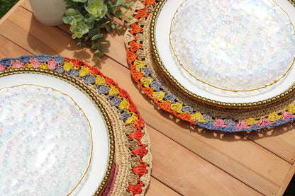 Daisy Raffia Placemat, Colorful Woven tabletop - Tampa Home & Garden Store