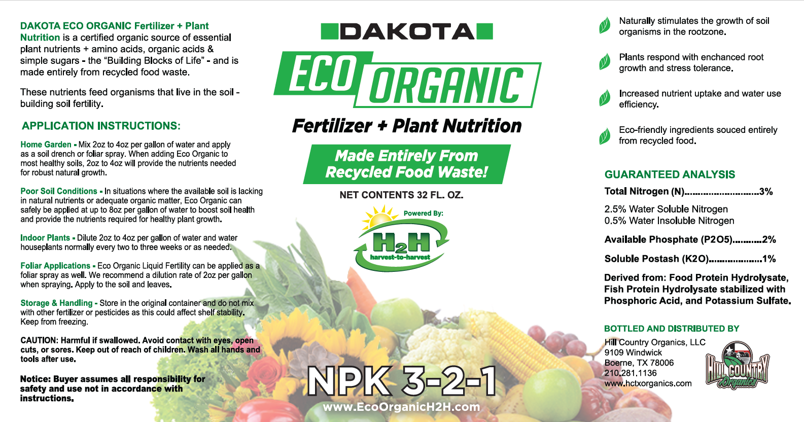Dakota Eco Organic Fertilizer Sustainable Liquid Fertility 32oz - Tampa Home & Garden Store