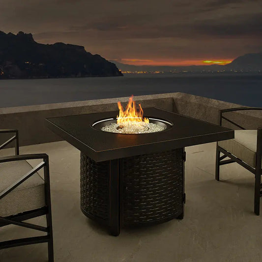 Dalton 40" Square Woven Aluminum Convertible Gas Fire Pit Table - Tampa Home & Garden Store