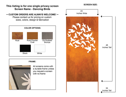 Outdoor screen panel metal wall art in rust with white bird silhouettes 46-inch Rustica on Tampa Home & Garden Store