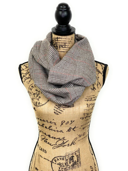 Dark Brown and Cream with Burnt Orange Glen Check Plaid Flannel Infinity or Blanket Scarf - Tampa Home & Garden Store