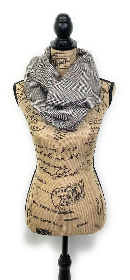 Dark Brown and Cream with Burnt Orange Glen Check Plaid Flannel Infinity or Blanket Scarf - Tampa Home & Garden Store
