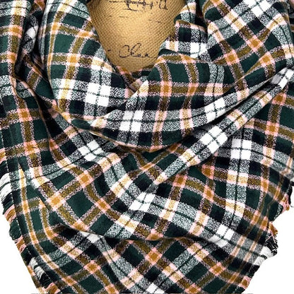 Dark Forest Green, Black, White, Caramel and Pale Pink Plaid Flannel Infinity or Blanket Scarf - Tampa Home & Garden Store
