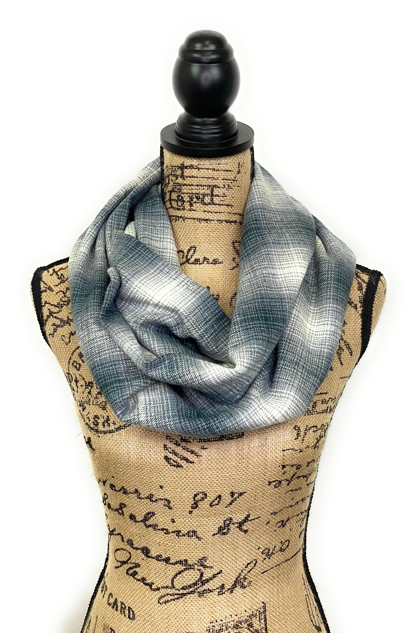 Dark French Blue, Gray, and Cream Ombre Plaid Flannel Infinity or Blanket Scarf - Tampa Home & Garden Store