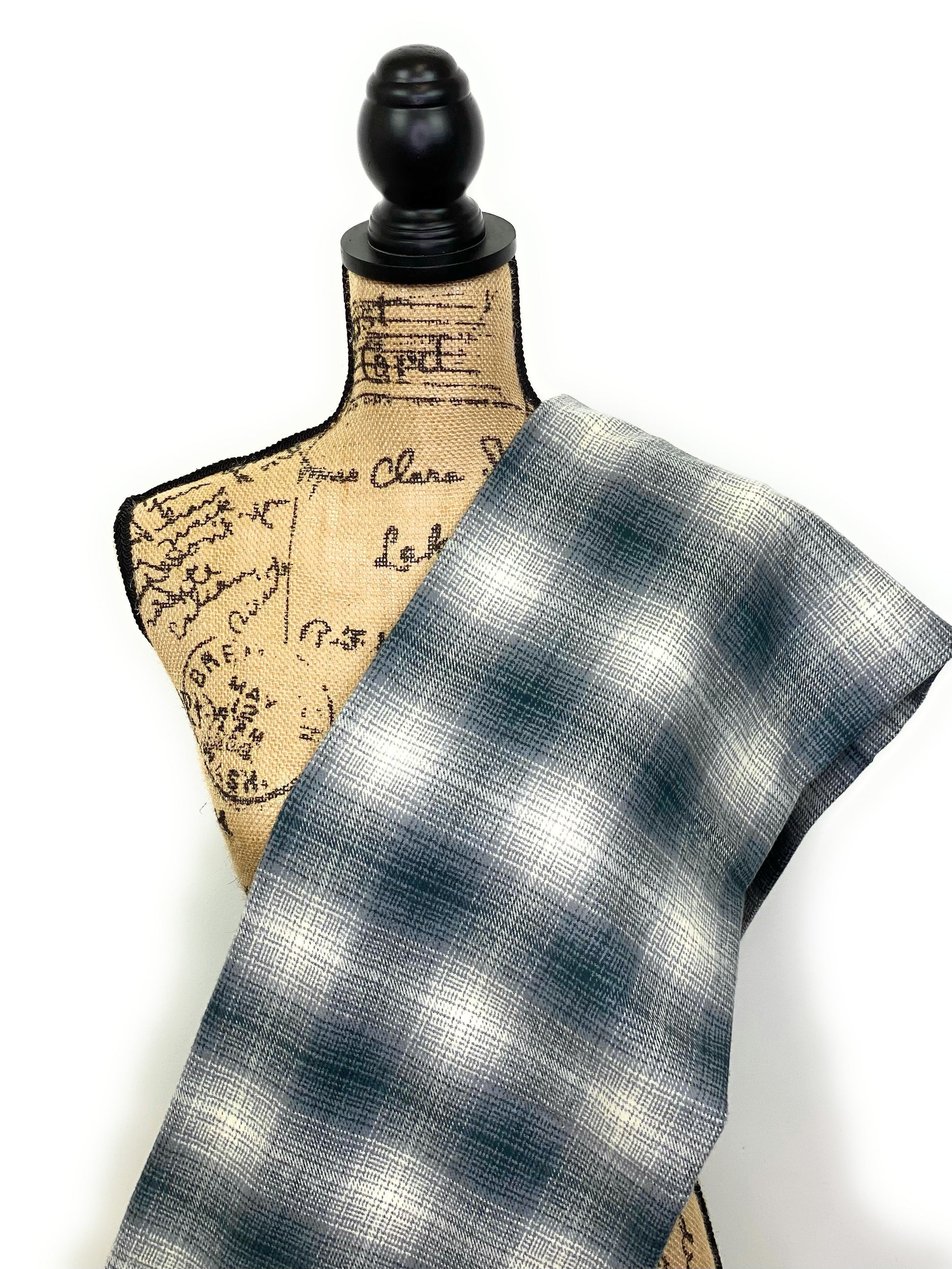 Dark French Blue, Gray, and Cream Ombre Plaid Flannel Infinity or Blanket Scarf - Tampa Home & Garden Store