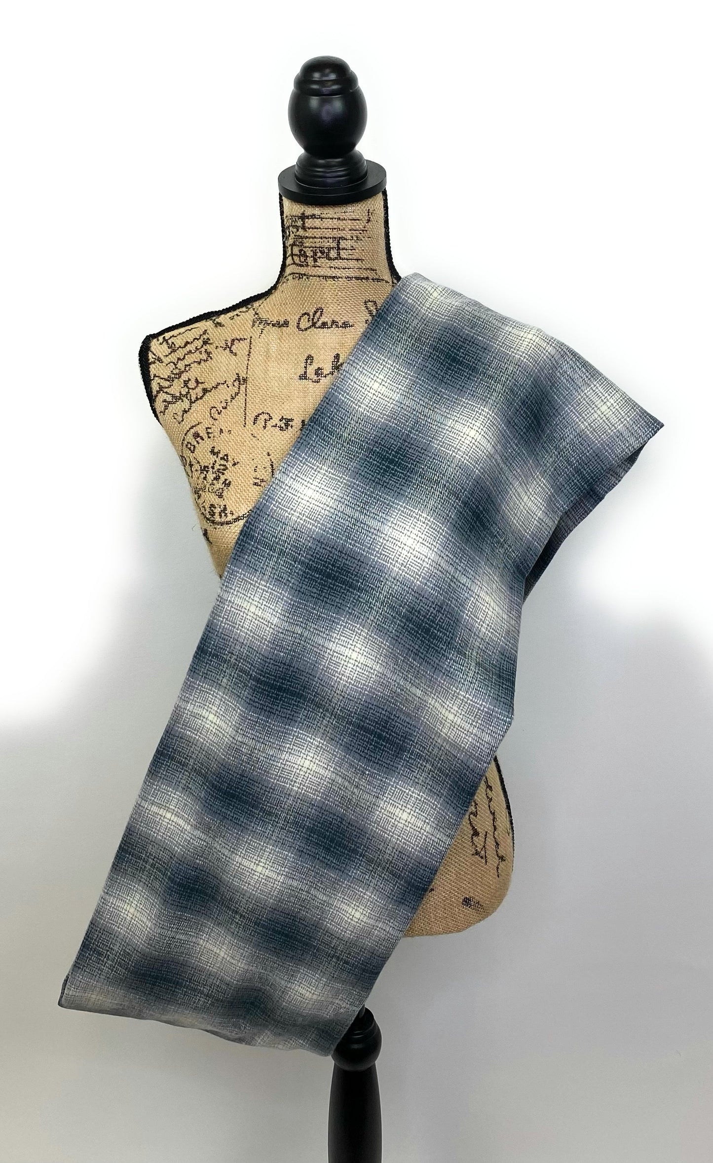 Dark French Blue, Gray, and Cream Ombre Plaid Flannel Infinity or Blanket Scarf - Tampa Home & Garden Store