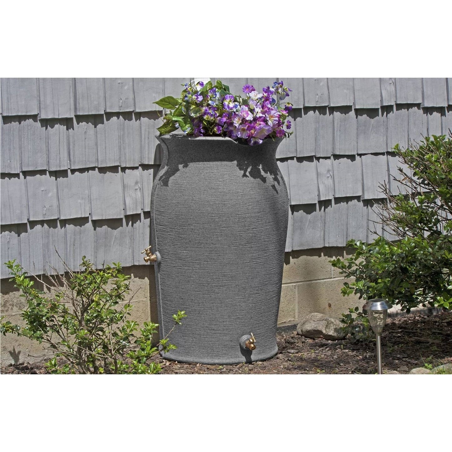 Dark Grey Granite 50-Gallon Plastic Urn Rain Barrel with Planter Top - Tampa Home & Garden Store