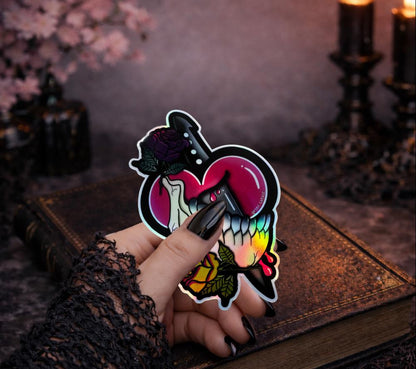 Dark Oddity Romance Waterproof Sticker - Skeleton Bone & Roses, Glossy or Holographic Options - Perfect for Laptops, Journals and Much More - Tampa Home & Garden Store