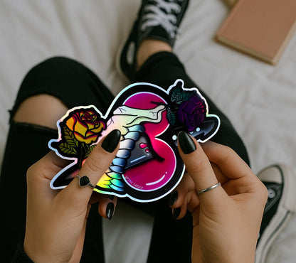Dark Oddity Romance Waterproof Sticker - Skeleton Bone & Roses, Glossy or Holographic Options - Perfect for Laptops, Journals and Much More - Tampa Home & Garden Store