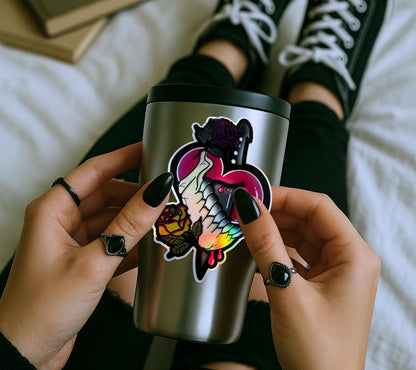 Dark Oddity Romance Waterproof Sticker - Skeleton Bone & Roses, Glossy or Holographic Options - Perfect for Laptops, Journals and Much More - Tampa Home & Garden Store