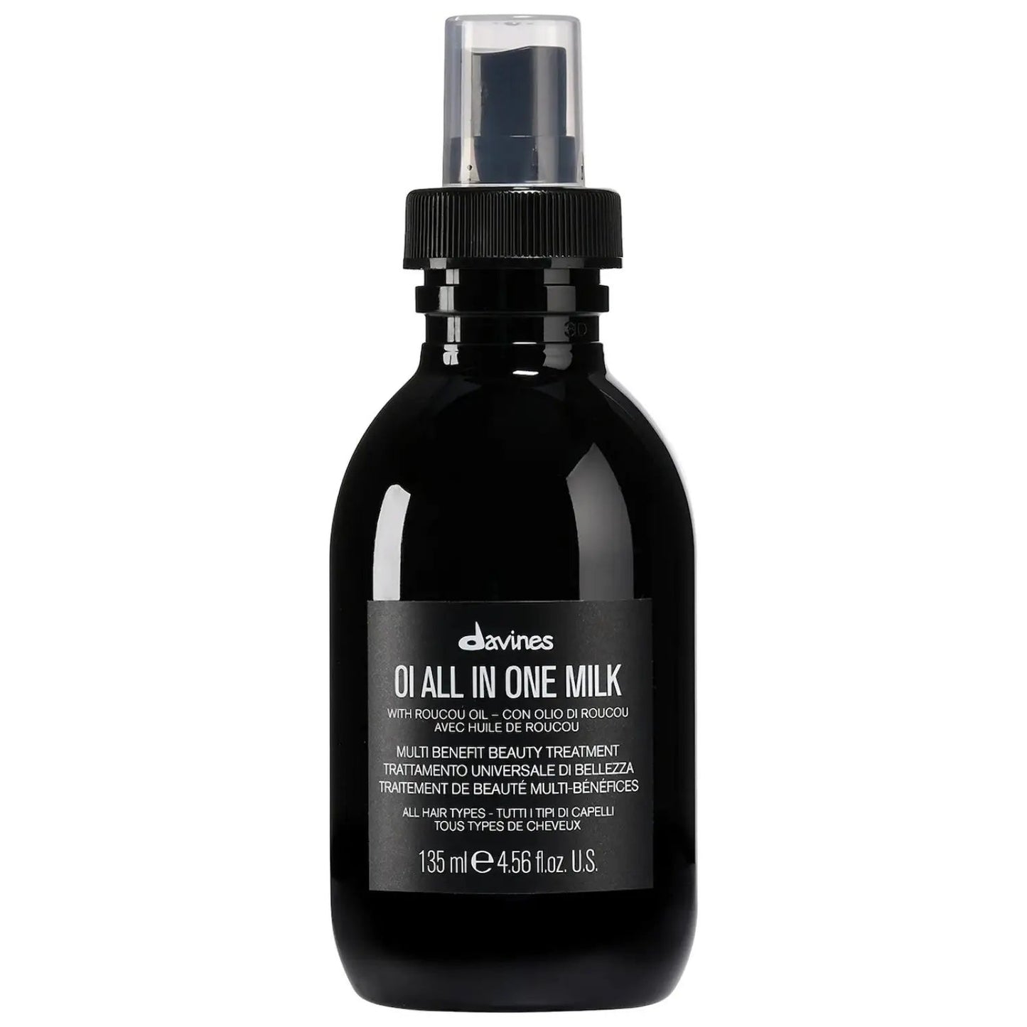 Davines OI All in One Milk hair treatment bottle with pump, black bottle, 135 ml on Tampa Home & Garden Store