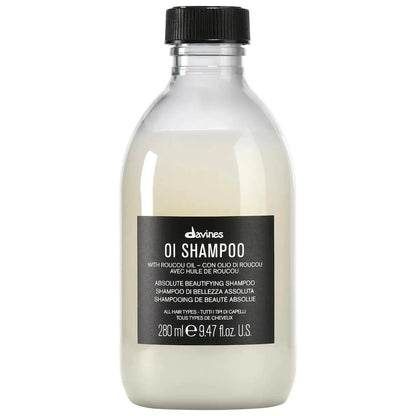 Davines OI Shampoo bottle, clear plastic with black label, 280 ml, Nava Beauty on Tampa Home & Garden Store