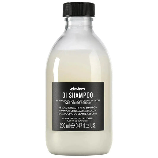 Davines OI Shampoo bottle, clear plastic with black label, 280 ml, Nava Beauty on Tampa Home & Garden Store
