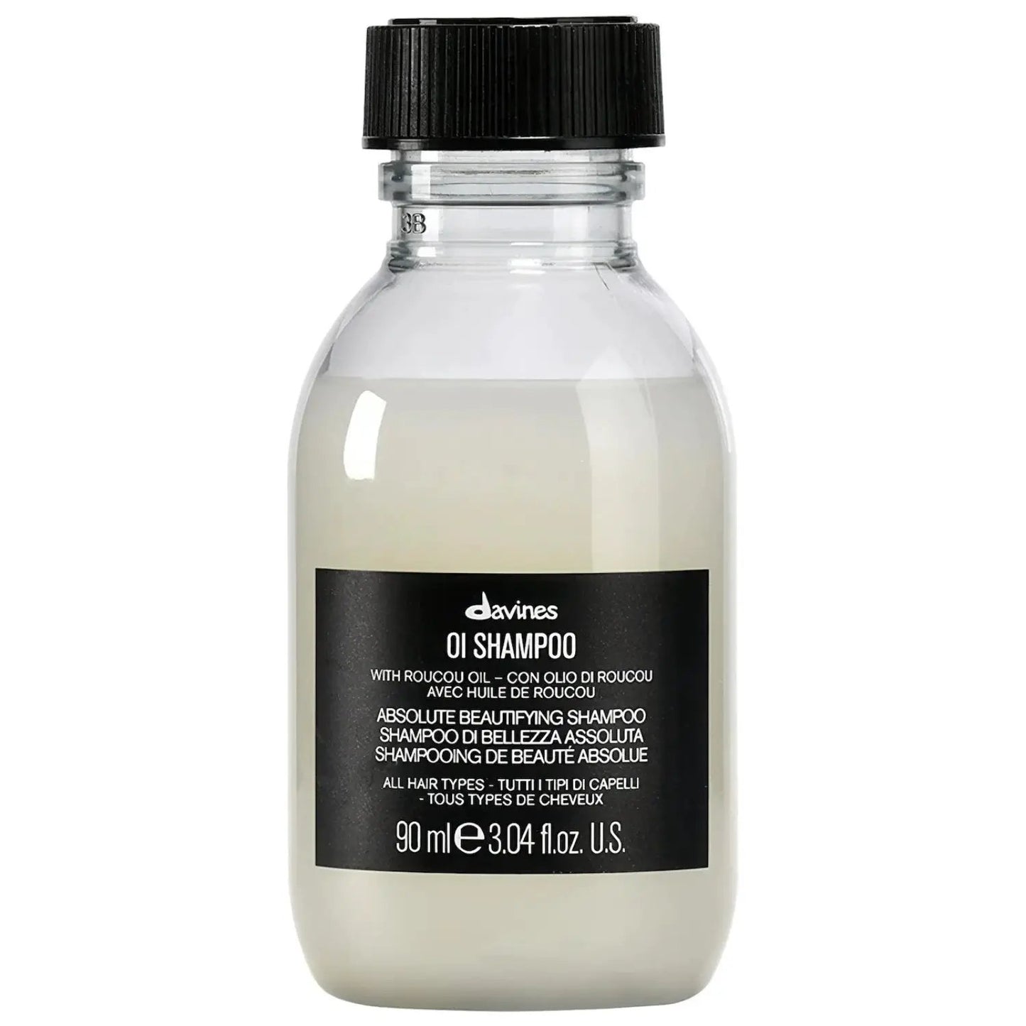 Davines OI Shampoo bottle with a clear container and black label, 90 ml on Tampa Home & Garden Store