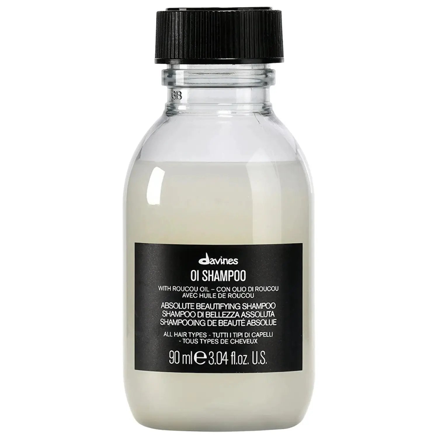 Davines OI Shampoo bottle with a clear container and black label, 90 ml on Tampa Home & Garden Store