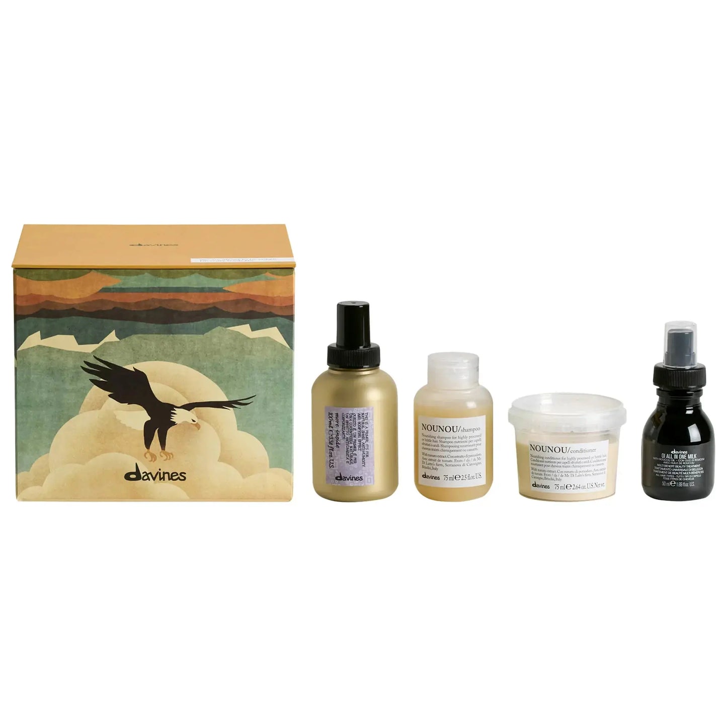 NOUNOU Boreal Tundra gift set for all hair types by Davines in earthy camo box with bottles on Tampa Home & Garden Store
