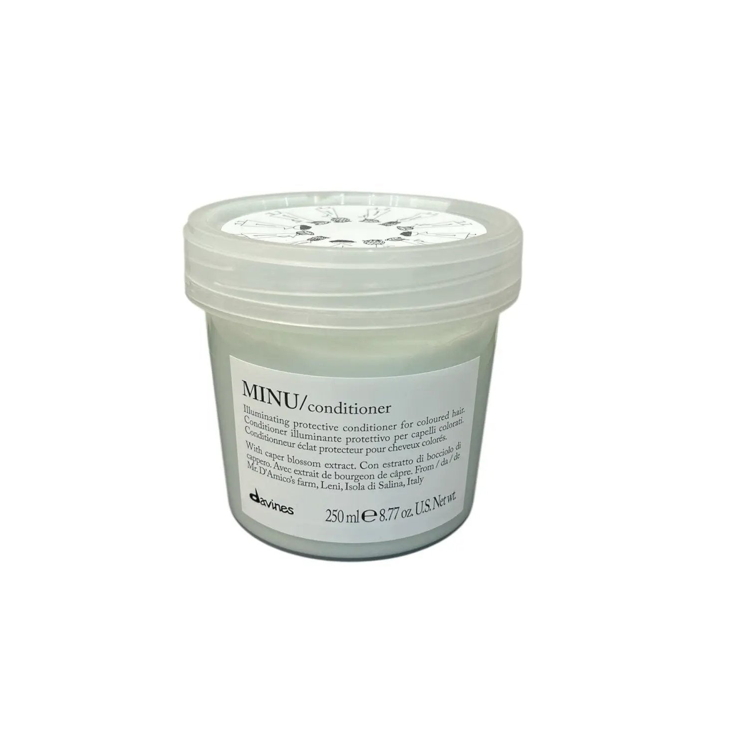 Minu conditioner 250 mL in a clear plastic jar with a white Davines label on Tampa Home & Garden Store